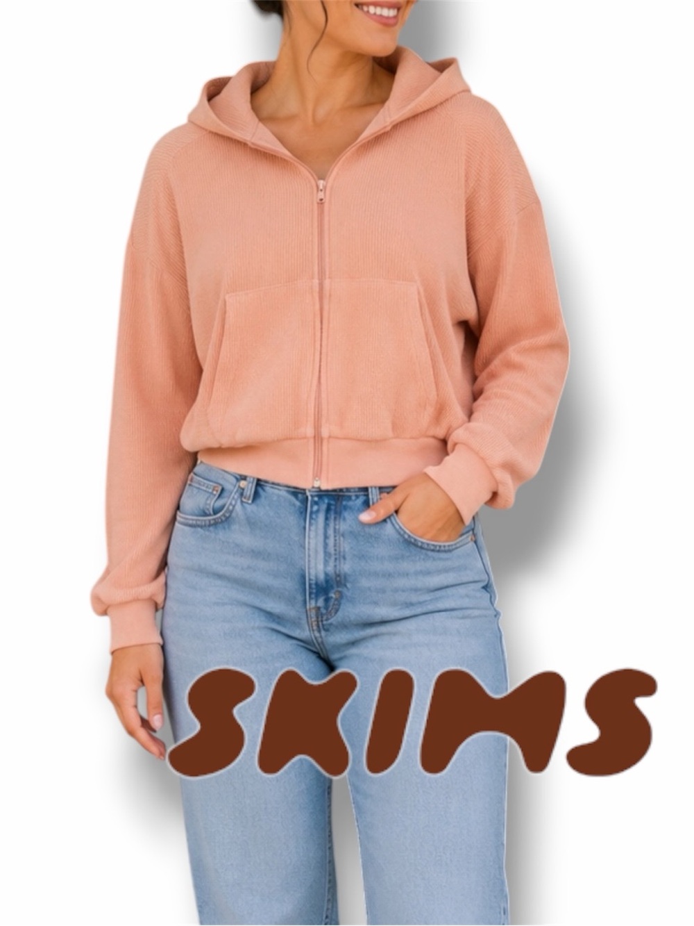 SKIMS Waffle Crop Jacket Knit Cropped Zip Up Hoodie Size Large